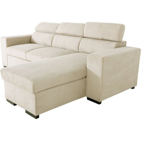 Canapé d'angle convertible réversible - 4 places - VICOMTE - Velours côtelé Beige - Coffre - 237 x 167 x 88 cm