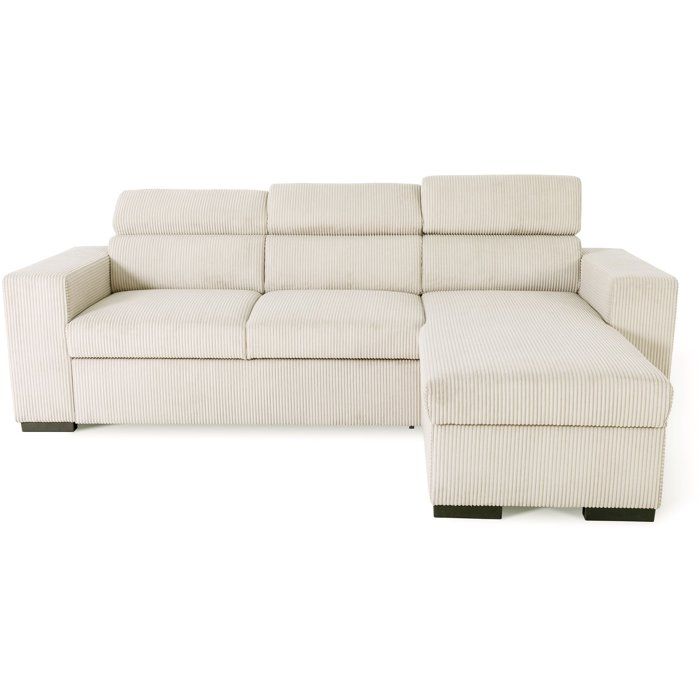 Canapé d'angle convertible réversible - 4 places - VICOMTE - Velours côtelé Beige - Coffre - 237 x 167 x 88 cm