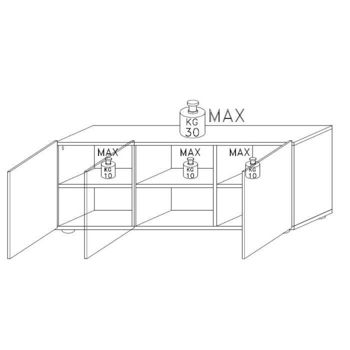 Meuble TV - Blanc laqué brillant avec sérigraphie miroir - L181 x P43 x H57 cm - VICTORY