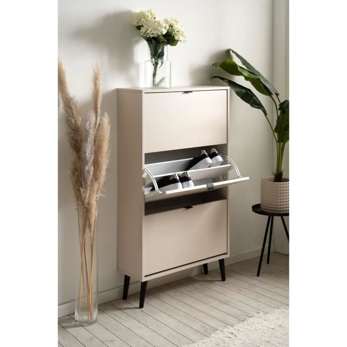 Meuble a chaussures - Sable - 12 paires - L70 x P24 x H125 cm - VIGO