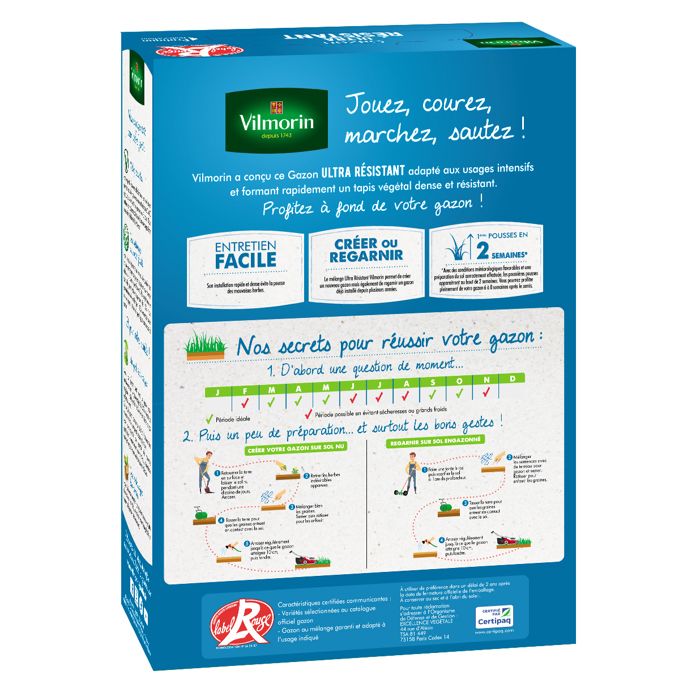 Gazon - Vilmorin - Gazon Ultra Résistant - Label Rouge - 1 kg