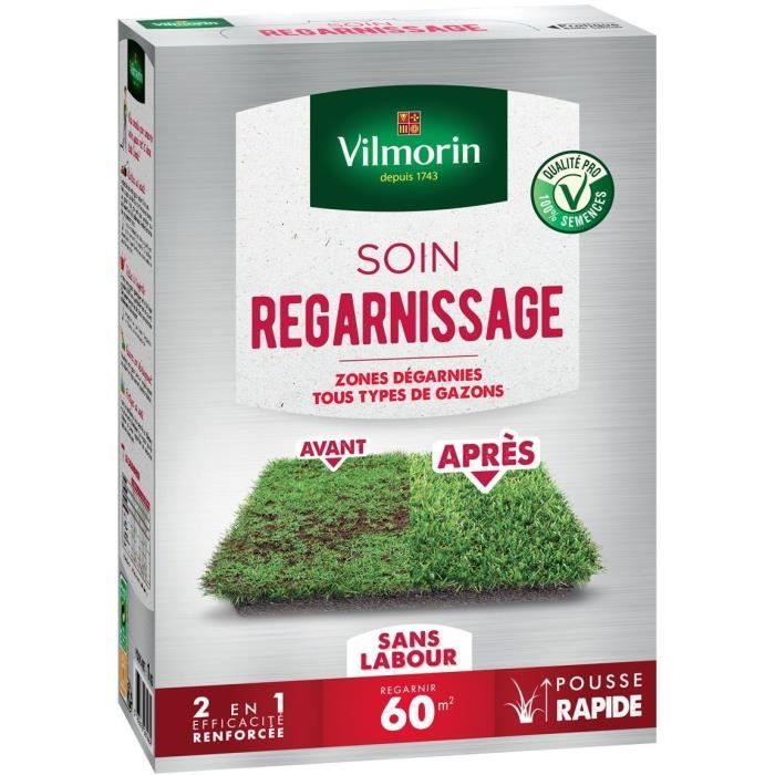 Semences de gazon VILMORIN - Soins regarnissage universel 2 en 1 boite de 1kg - Repousse tres rapide