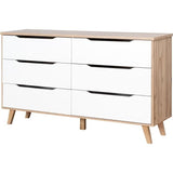 Commode 6 tiroirs - En panneaux de particules - Décor chene et blanc - Contemporain - L 154 x  P 42 x H 86 cm