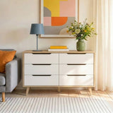 Commode VANKKA  6 tiroirs - Décor chene et blanc - Scandinave - L 154 x  P 42 x H 86 cm