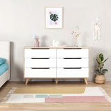 Commode 6 tiroirs - En panneaux de particules - Décor chene et blanc - Contemporain - L 154 x  P 42 x H 86 cm