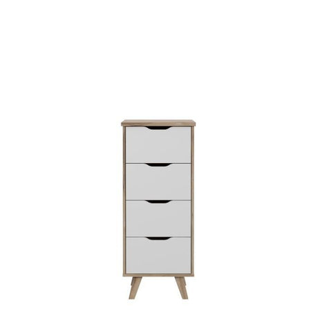 Chiffonnier VANKKA  4 Tiroirs - Décor chene et blanc - Style scandinave - L 45 x  P 42 x H 108 cm