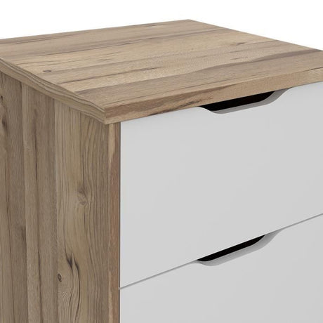 Chiffonnier VANKKA  4 Tiroirs - Décor chene et blanc - Style scandinave - L 45 x  P 42 x H 108 cm