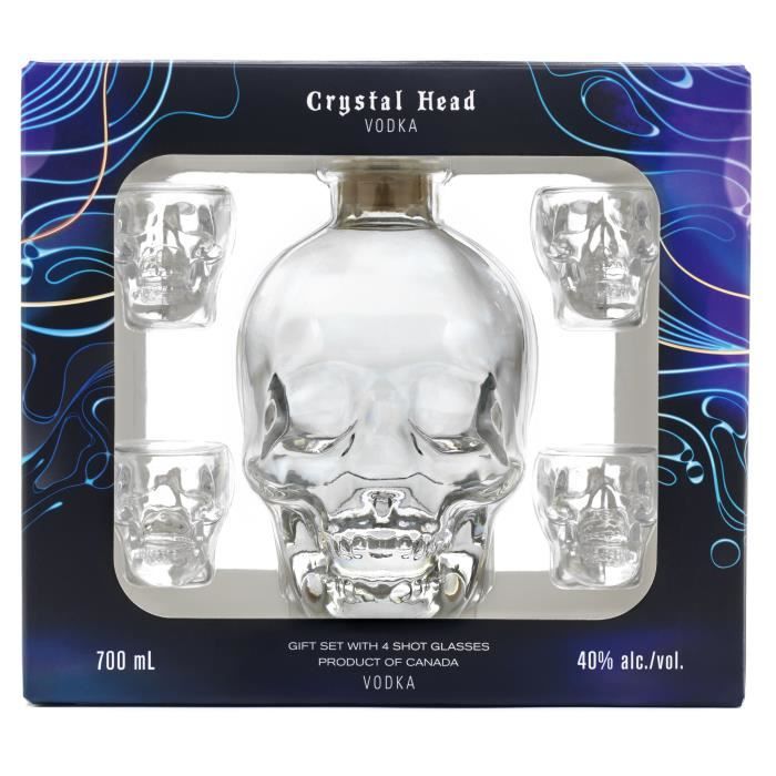 Crystal Head Vodka - Coffret + 4 Verres Shots - Vodka - 70cl - 40,0% Vol.