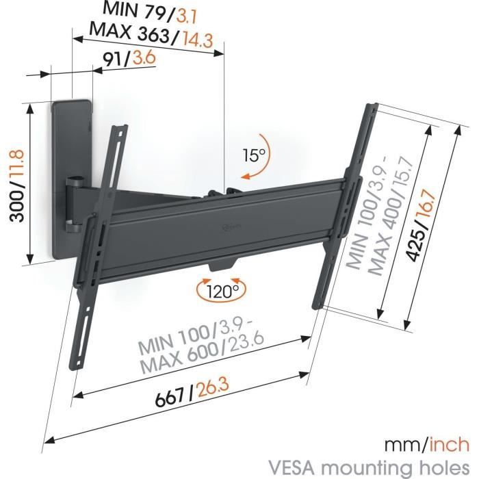 Support mural pour TV - VOGEL'S - TVM 1623 Full-Motion Large, 1 bras, 40-77