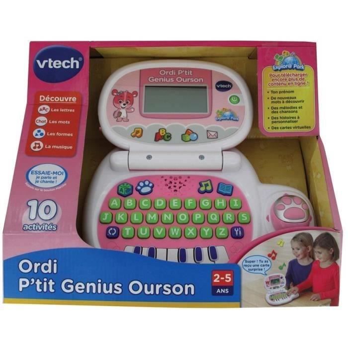 VTECH - Ordi P'tit Genius Ourson Rose - Ordinateur …ducatif Enfant - De 2 a 5 ans