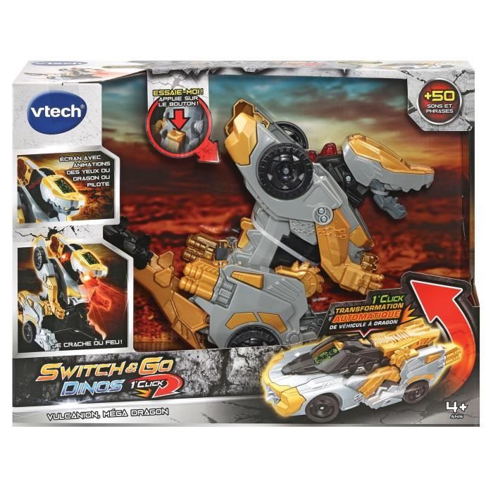 VTECH - Switch & Go Dinos - 1'Click - Vulcanion, MÈga Dragon - Enfant - Pile - Marron, noir et gris