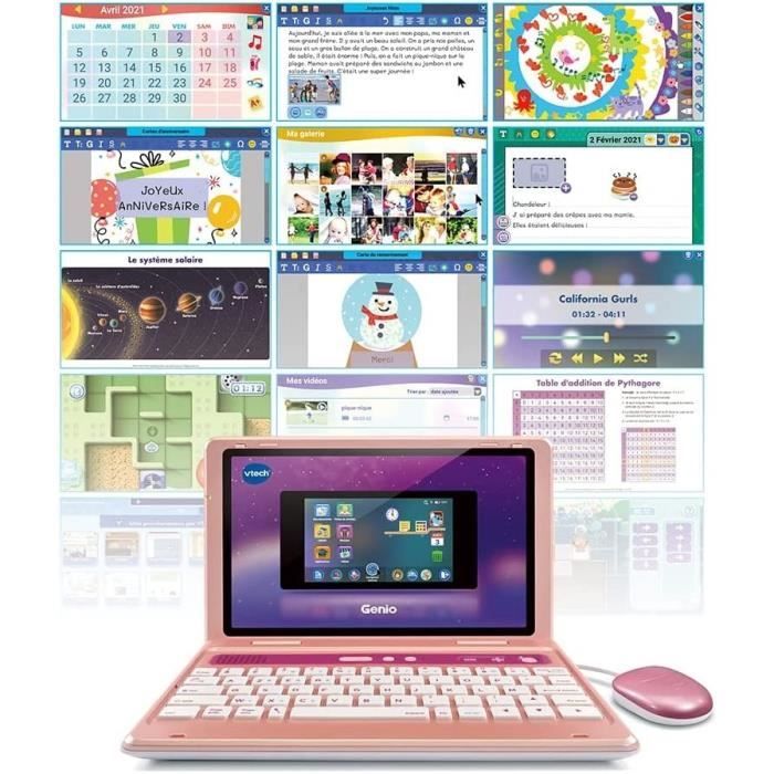 Ordinateur pour enfant VTECH Genio - Clavier AZERTY, souris, écran 5'', mémoire 8GB - Rose