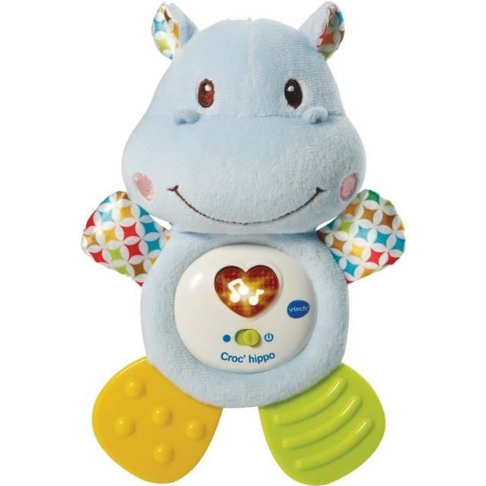 VTECH BABY - Hochet Croc'Hippo - Peluche Texturée Bleue