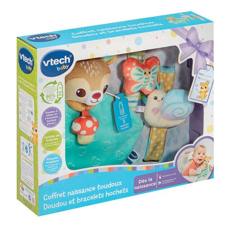 VTECH BABY - COFFRET NAISSANCE TOUDOUX - DOUDOU ET BRACELETS HOCHETS (BOUTEILLES PLASTIQUE RECYCLÉES) - Multicolore
