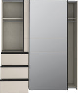 Armoire - 2 portes coulissantes 3 tiroirs - Décor Sable et miroir - L170,3 x P61,2 x H200,5 cm - WINN 2