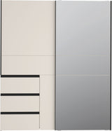 Armoire - 2 portes coulissantes 3 tiroirs - Décor Sable et miroir - L170,3 x P61,2 x H200,5 cm - WINN 2