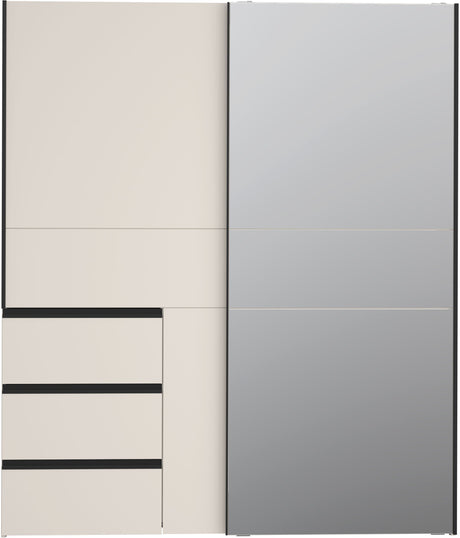Armoire - 2 portes coulissantes 3 tiroirs - Décor Sable et miroir - L170,3 x P61,2 x H200,5 cm - WINN 2