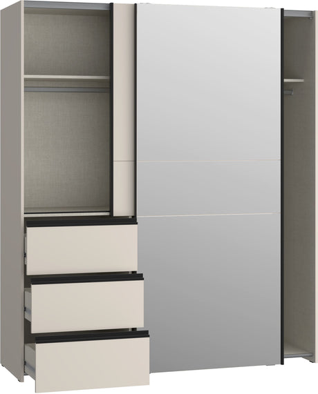 Armoire - 2 portes coulissantes 3 tiroirs - Décor Sable et miroir - L170,3 x P61,2 x H200,5 cm - WINN 2
