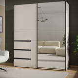Armoire - 2 portes coulissantes 3 tiroirs - Décor Sable et miroir - L170,3 x P61,2 x H200,5 cm - WINN 2