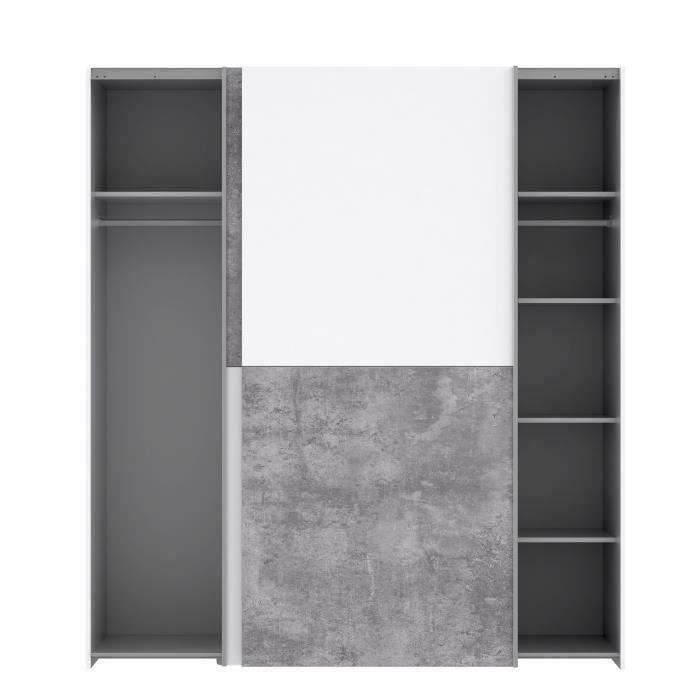 ULOS Armoire 2 portes coulissantes - DÈcor bÈton gris clair et blanc - L 170.3 cm