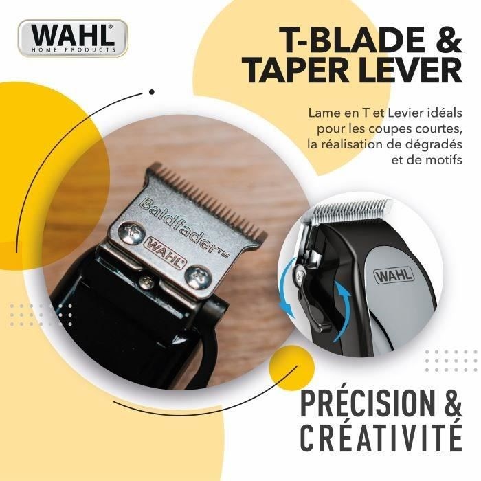 WAHL 20107.0460 Tondeuse cheveux Baldfader - Tondeuse filaire - Fonction effilage - Affűtage auto - Largeur de lame 45mm