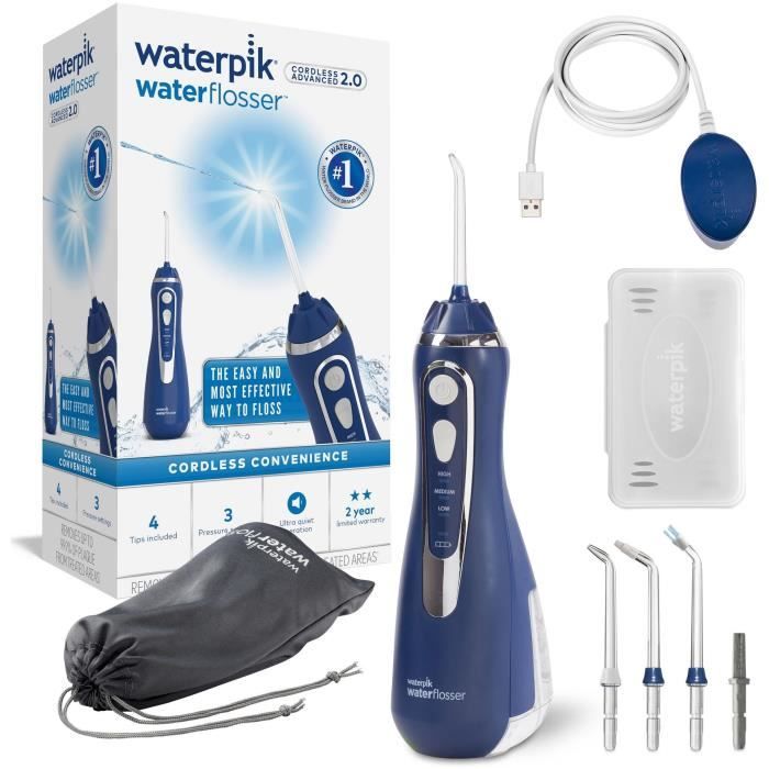 Jet Dentaire - WATERPIK - WP-583 Advanced - Sans Fil - Rechargeable - 3 Niveaux de pression - 4 Embouts