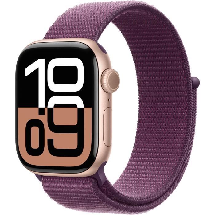 Apple Watch Series 10 GPS - 42mm - Boîtier Rose Gold Aluminium - Bracelet Plum Sport Loop