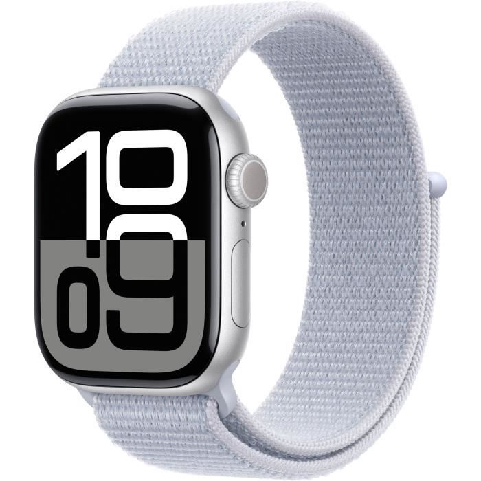 Apple Watch Series 10 GPS - 42mm - Boîtier Silver Aluminium - Bracelet Blue Cloud Sport Loop