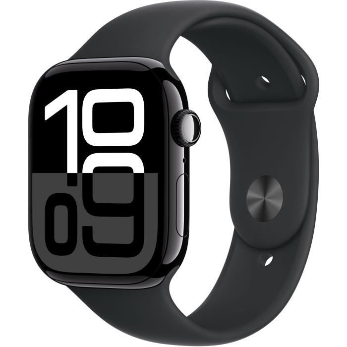 Apple Watch Series 10 GPS - 46mm - Boîtier Jet Black Aluminium - Bracelet Black Sport Band - M/L