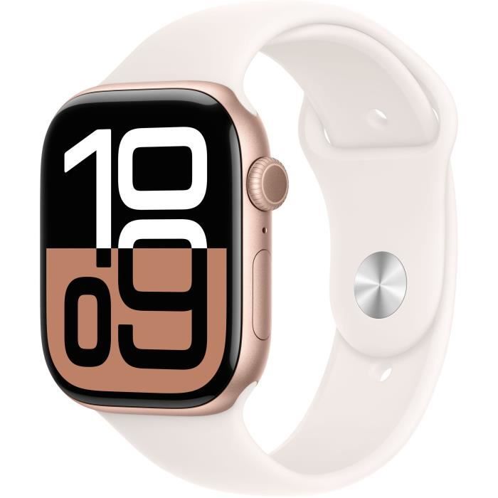 Apple Watch Series 10 GPS - 46mm - Boîtier Rose Gold Aluminium - Bracelet Light Blush Sport Band - M/L