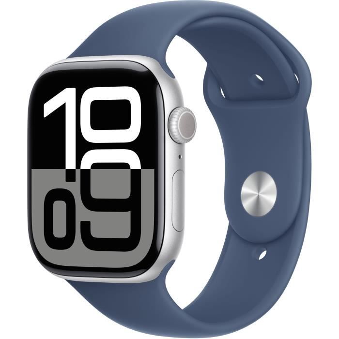 Apple Watch Series 10 GPS - 46mm - Boîtier Silver Aluminium - Bracelet Denim Sport Band - M/L