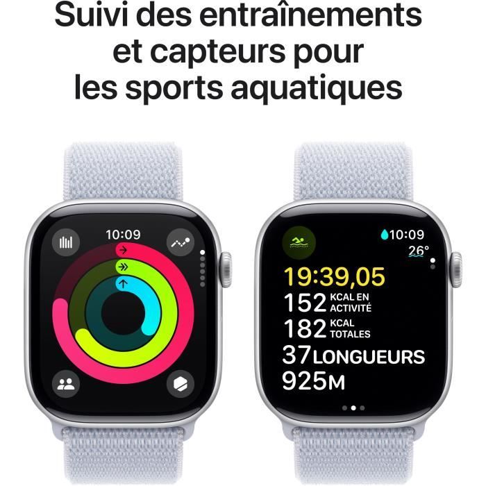 Apple Watch Series 10 GPS + Cellular - 46mm - Boîtier Silver Aluminium - Bracelet Blue Cloud Sport Loop