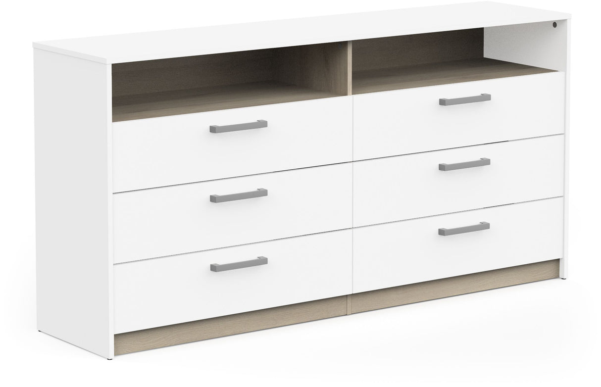 Commode - WATSON - 6 tiroirs - Chene Kronberg / Blanc mat - 162,7 x 39,5 x 81,1 cm - DEMEYERE
