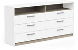Commode - WATSON - 6 tiroirs - Chene Kronberg / Blanc mat - 162,7 x 39,5 x 81,1 cm - DEMEYERE