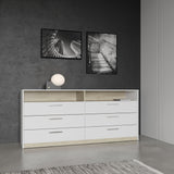 Commode - WATSON - 6 tiroirs - Chene Kronberg / Blanc mat - 162,7 x 39,5 x 81,1 cm - DEMEYERE