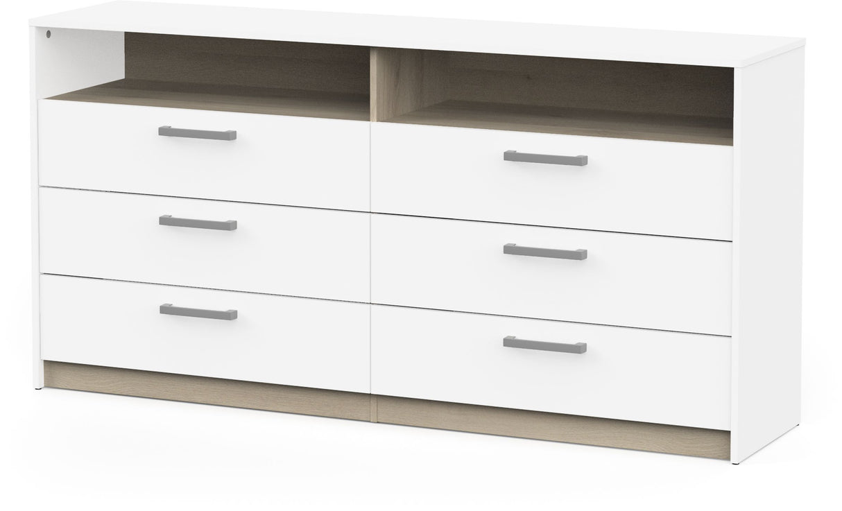 Commode - WATSON - 6 tiroirs - Chene Kronberg / Blanc mat - 162,7 x 39,5 x 81,1 cm - DEMEYERE