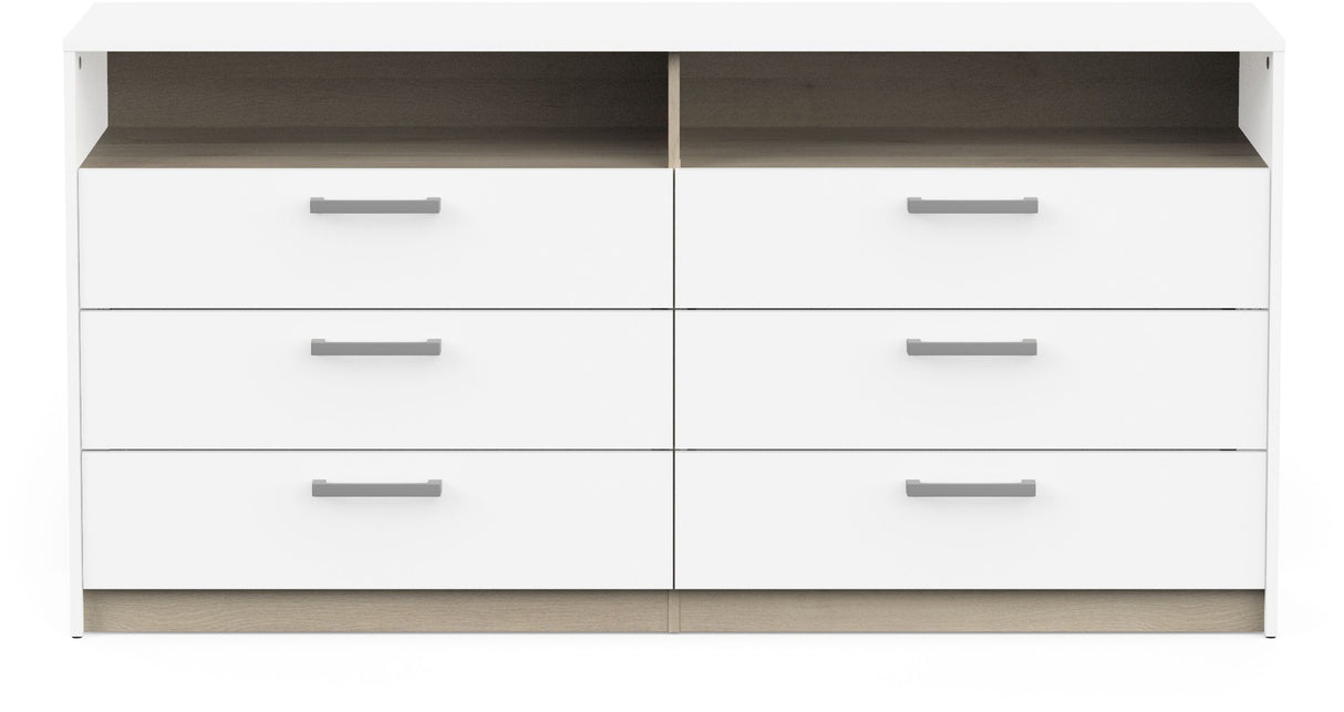 Commode - WATSON - 6 tiroirs - Chene Kronberg / Blanc mat - 162,7 x 39,5 x 81,1 cm - DEMEYERE