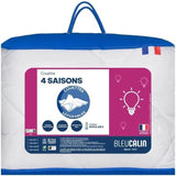 Couette microfibre - 140 x 200 cm - BLEU CALIN - 4 saisons - 410 g/m² - Blanc