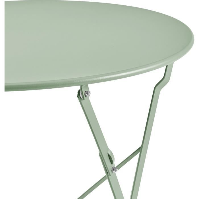 Set bistrot 2 personnes - Table ronde pliante 60 cm + 2 chaises - Acier thermolaqué - Vert