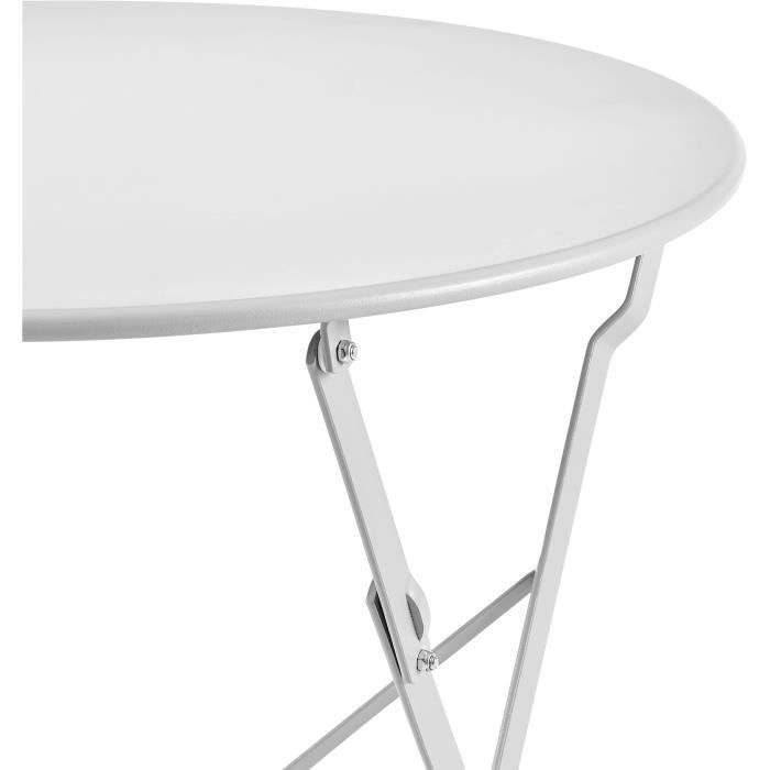 Set bistrot - Ensemble repas de jardin - Table pliante Diam.60 cm  + 2 chaises - Acier thermolaqué - Gris