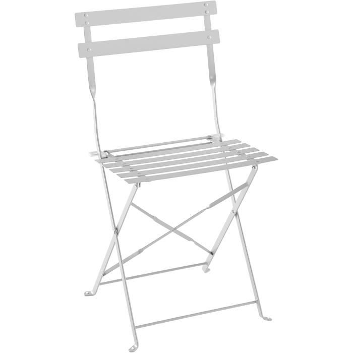 Set bistrot - Ensemble repas de jardin - Table pliante Diam.60 cm  + 2 chaises - Acier thermolaqué - Gris