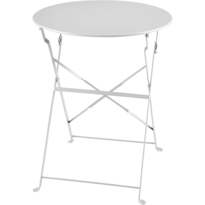Set bistrot - Ensemble repas de jardin - Table pliante Diam.60 cm  + 2 chaises - Acier thermolaqué - Gris