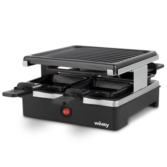 WEASY LUGA40 - Appareil a raclette et grill 4 personnes - 600W - Revetement anti-adhÈsif - 19,7x19,7cm - Plaque amovible