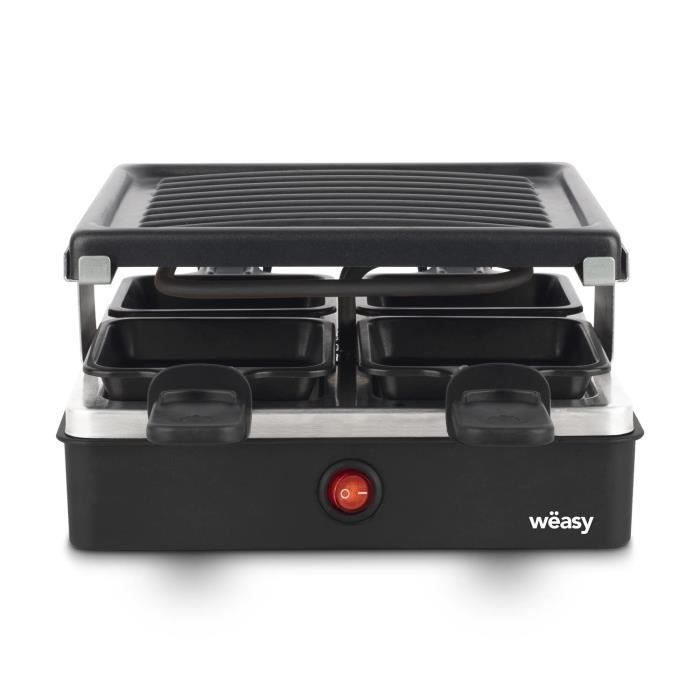 WEASY LUGA40 - Appareil a raclette et grill 4 personnes - 600W - Revetement anti-adhÈsif - 19,7x19,7cm - Plaque amovible