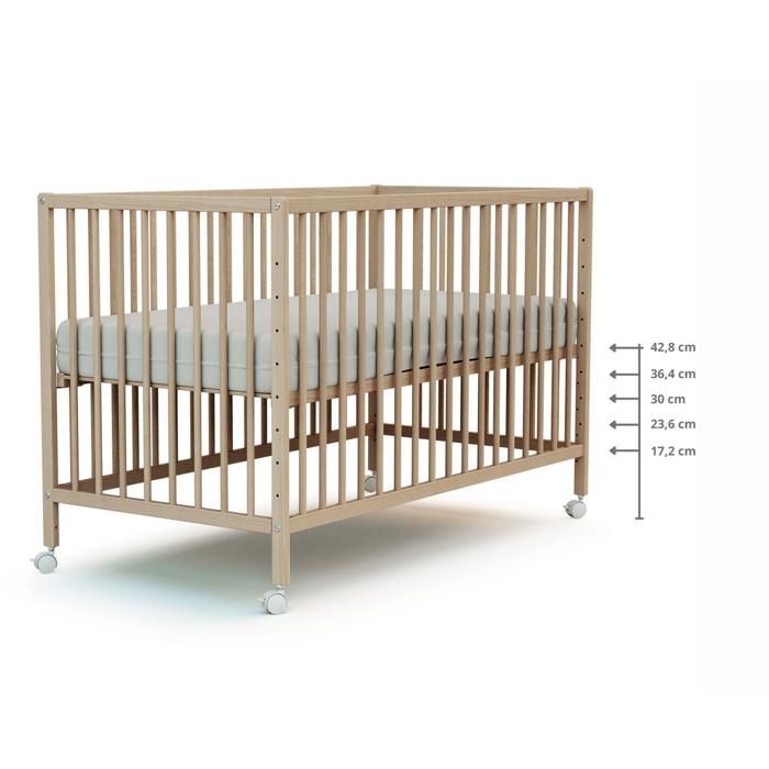 WEBABY - Lit bébé cododo en bois avec roulettes 60 x 120 LIO  Hetre Brut - Taille unique