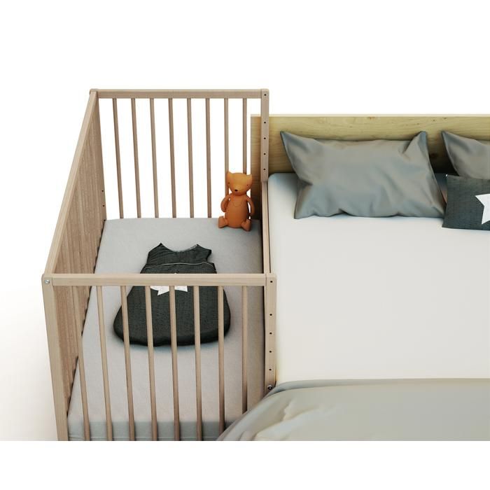 WEBABY - Lit bébé cododo en bois avec roulettes 60 x 120 LIO  Hetre Brut - Taille unique