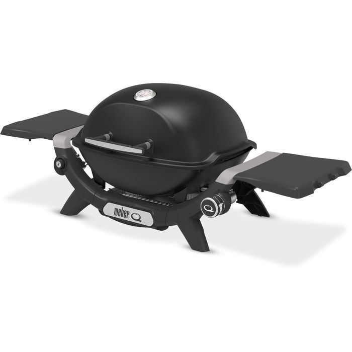 Barbecue a gaz - Weber - Q1200N - 2,94kW - 1 brűleur en acier inoxydable - Deux tablettes d'appoint - Fonte émaillée- Noir