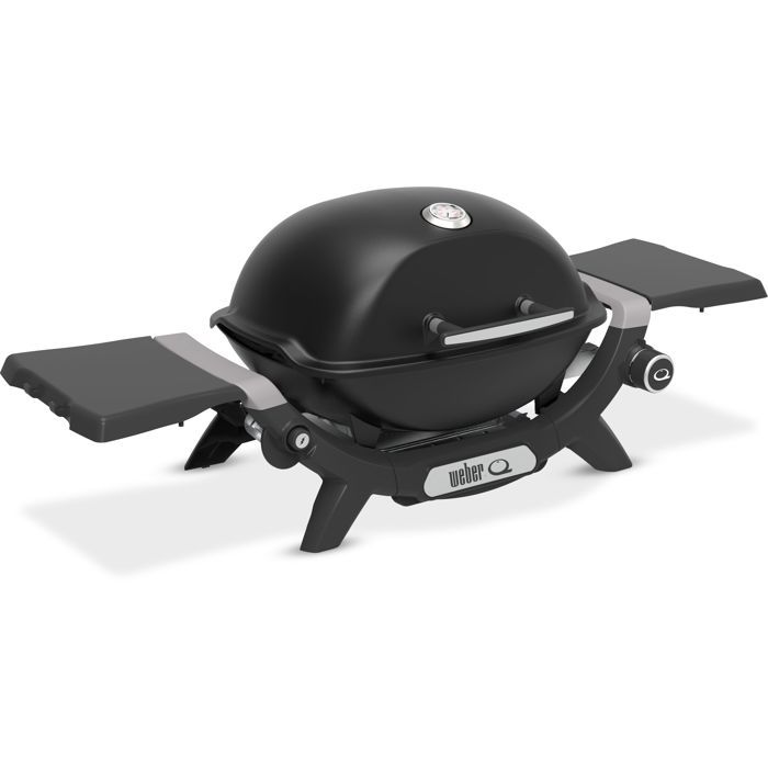 Barbecue a gaz - Weber - Q1200N - 2,94kW - 1 brűleur en acier inoxydable - Deux tablettes d'appoint - Fonte émaillée- Noir