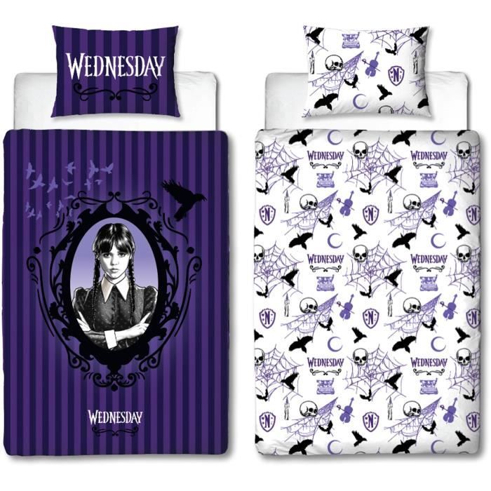 Parure de lit réversible - MERCREDI - Microfibre - 1 housse de couette 140 x 200 cm + 1 taie 63 x 63 cm