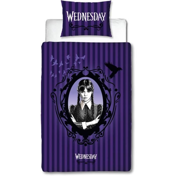 Parure de lit réversible - MERCREDI - Microfibre - 1 housse de couette 140 x 200 cm + 1 taie 63 x 63 cm